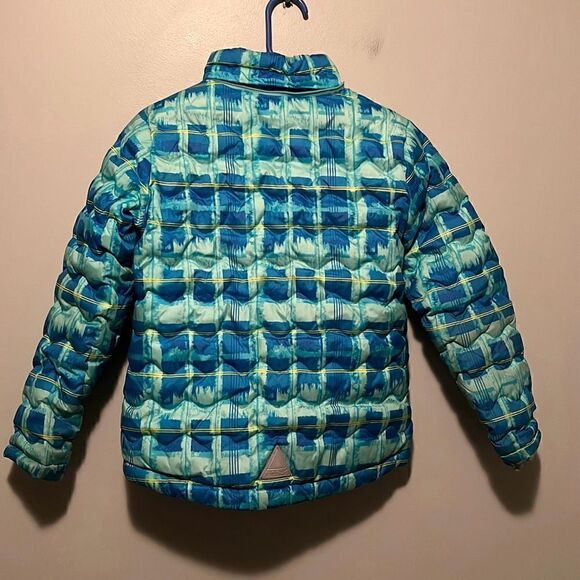 L. L. Bean Kid's Blue Abstract Hooded Insulation Downtek Puffer Jacket Size 8 - Picture 6 of 10